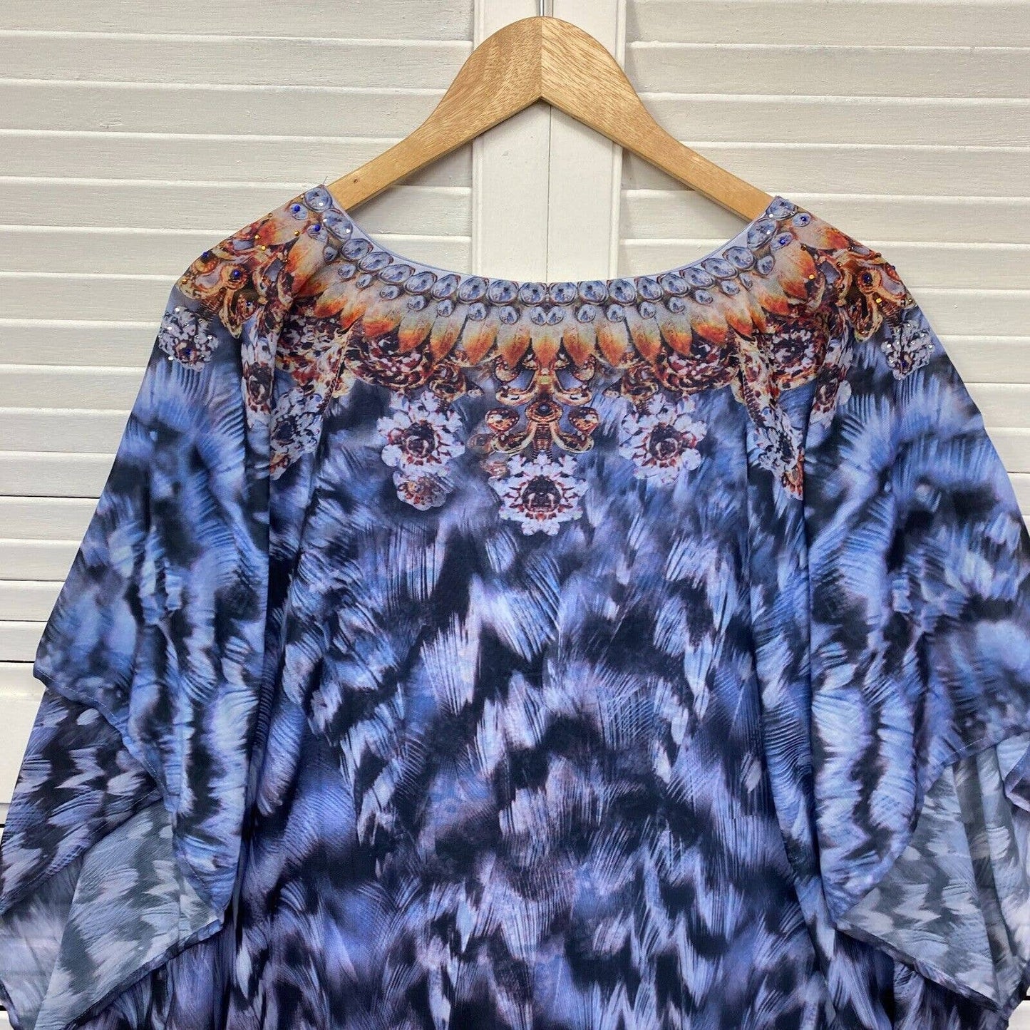 Autograph Top Size 14 Plus Size Multicoloured Kaftan Beaded Lined V Neck Preloved