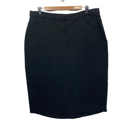 Autograph Skirt Size 14 Plus Black Pencil Elastic Waist Knee Length Work