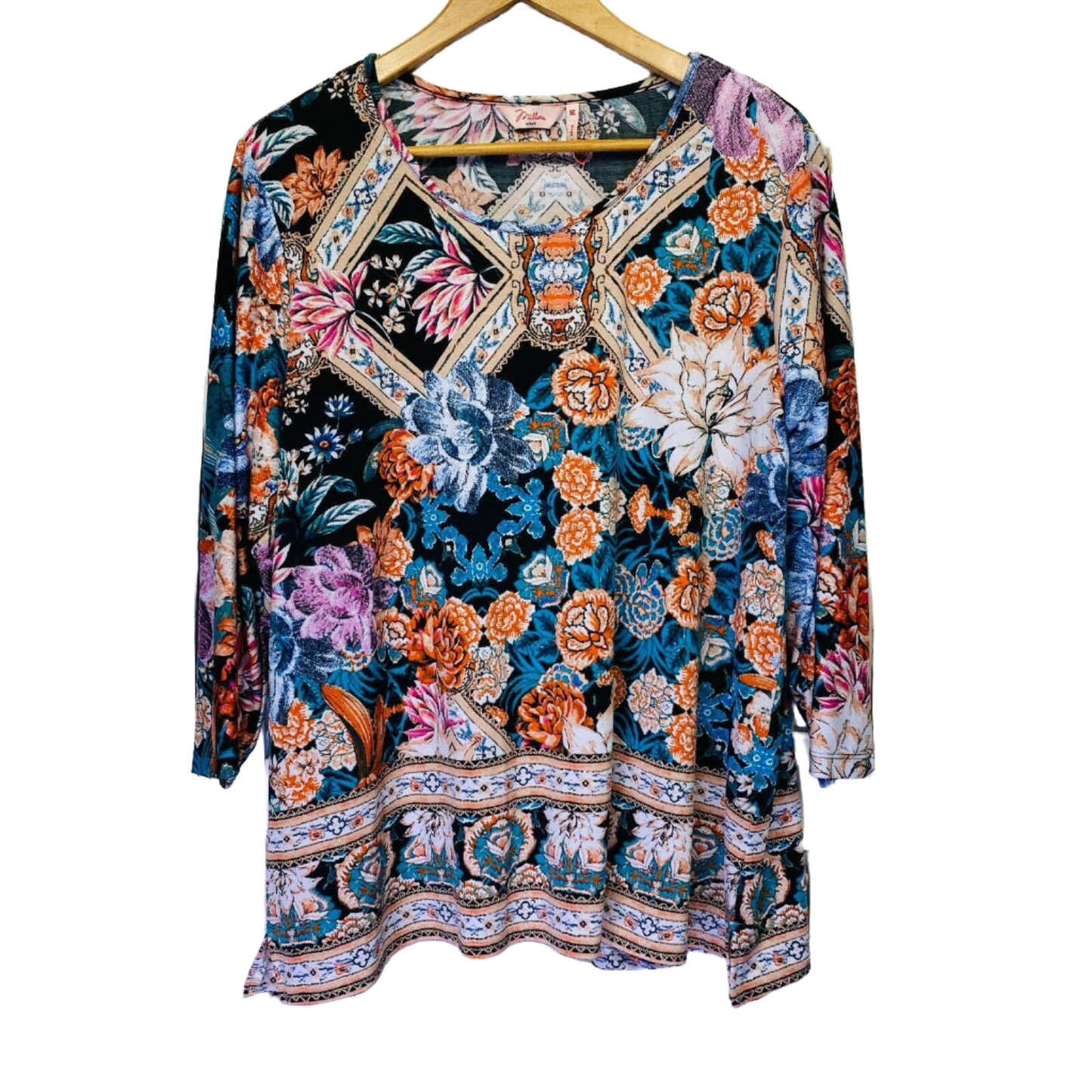 Millers Top Womens 16 Multicolour Long Sleeve Round Neck Floral Colourful Plus