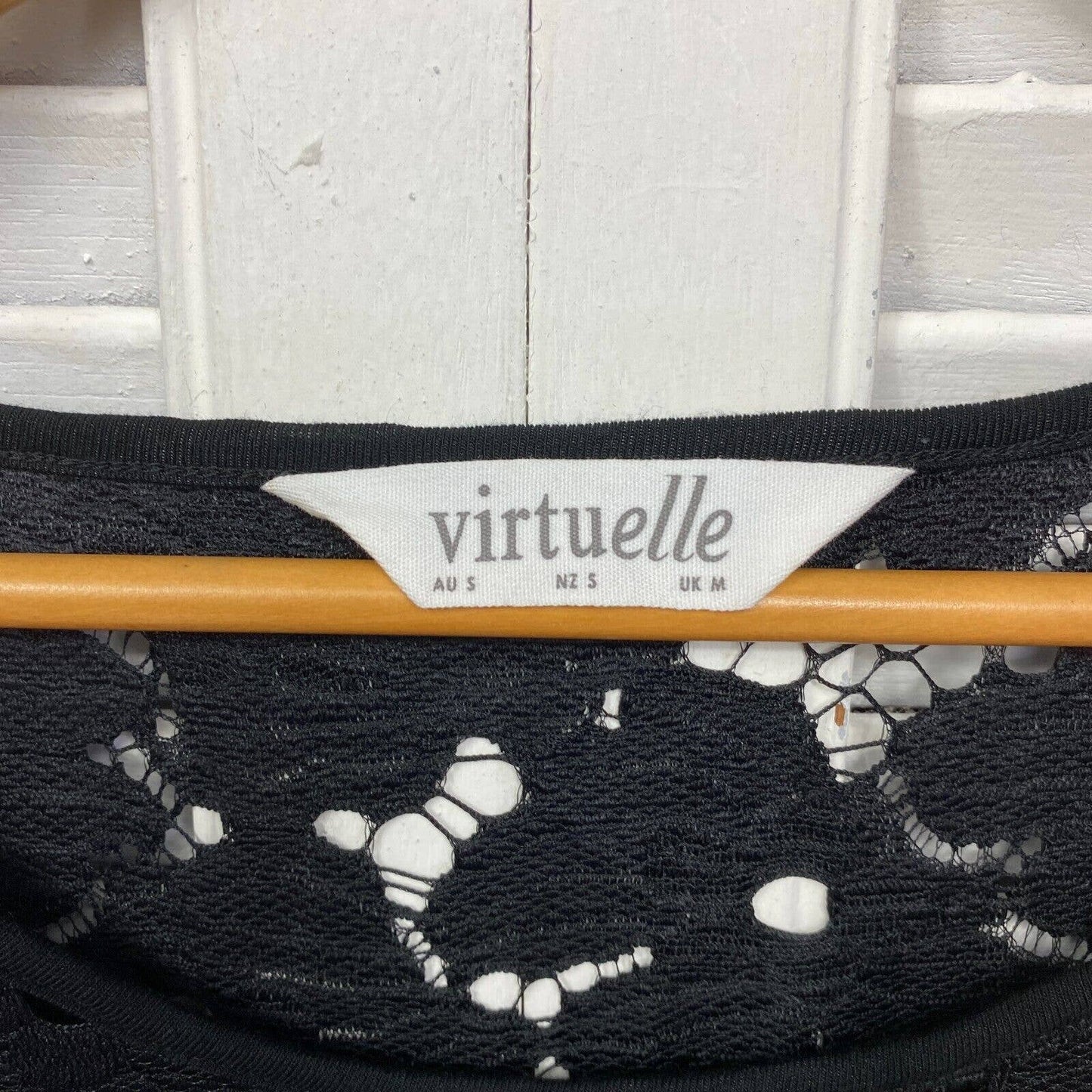 Virtuelle Top  Small 16 Plus Black White Striped Lace Trim Viscose Preloved