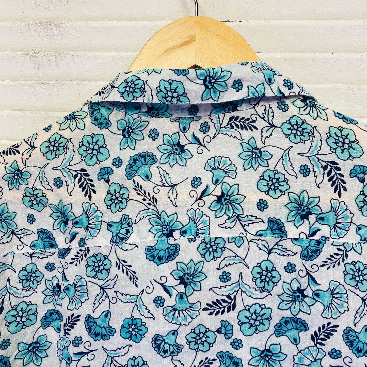 Millers Top Plus Size 16 Blue White Roll Tab Sleeve Collared 100% Cotton Floral