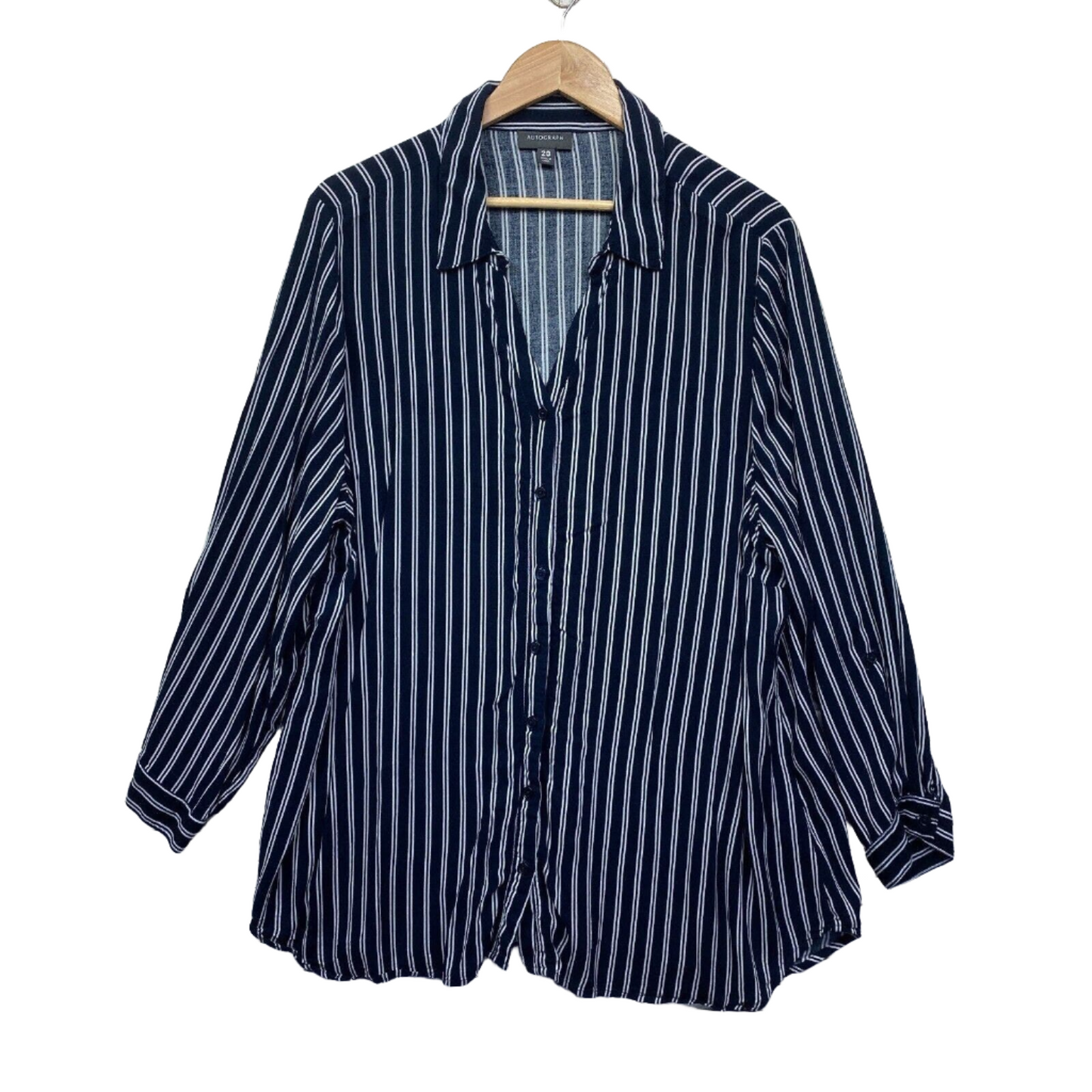 Autograph Top Shirt 20 Plus Blue Navy Striped Long Sleeve Button Up Preloved