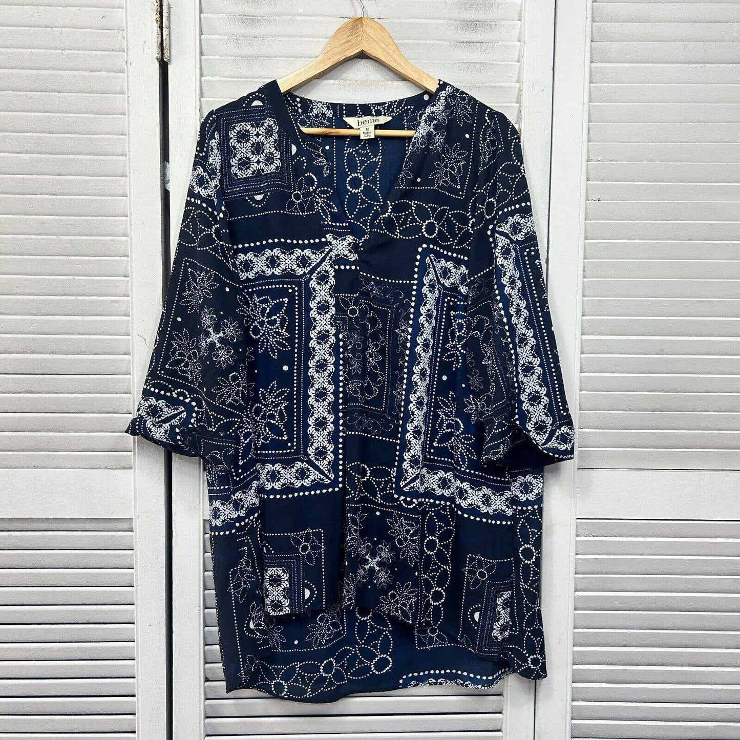 beme Tunic Top Blouse Womens Plus Size 14 Navy White V Neck Ladies