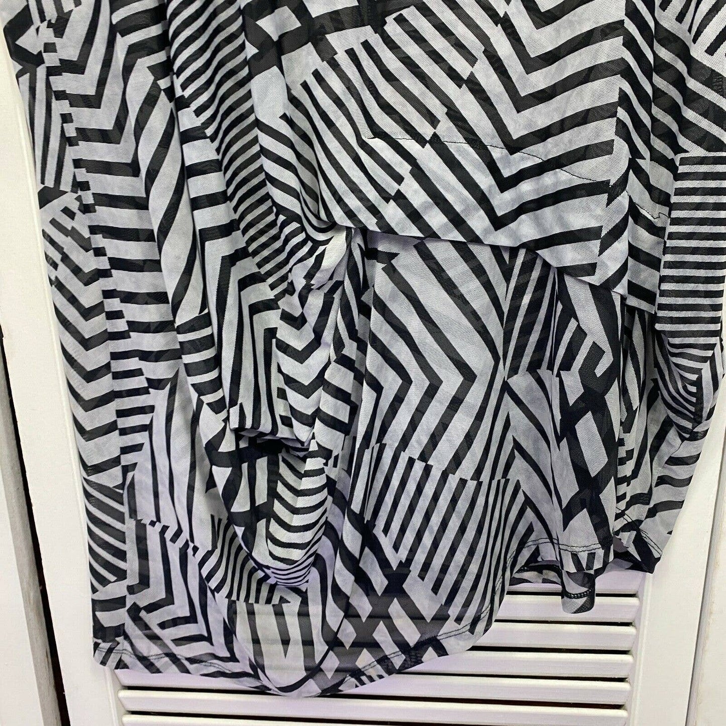 Taking Shape Tunic Top Womens Medium 18 Grey Top Layer Striped Sheer Plus Size