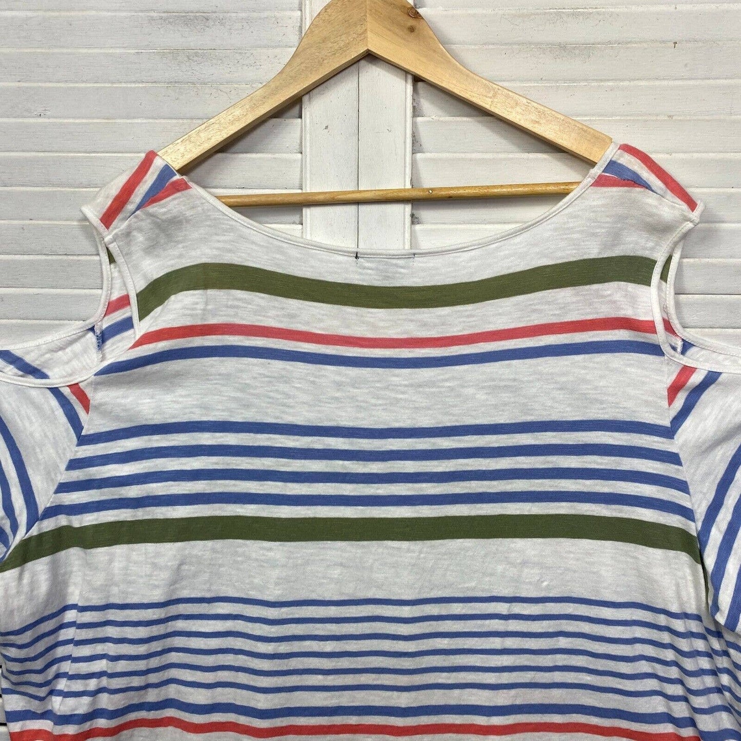 Autograph Top Womens 26 Plus Multicoloured Striped Cold Shoulder Sleeve Cotton