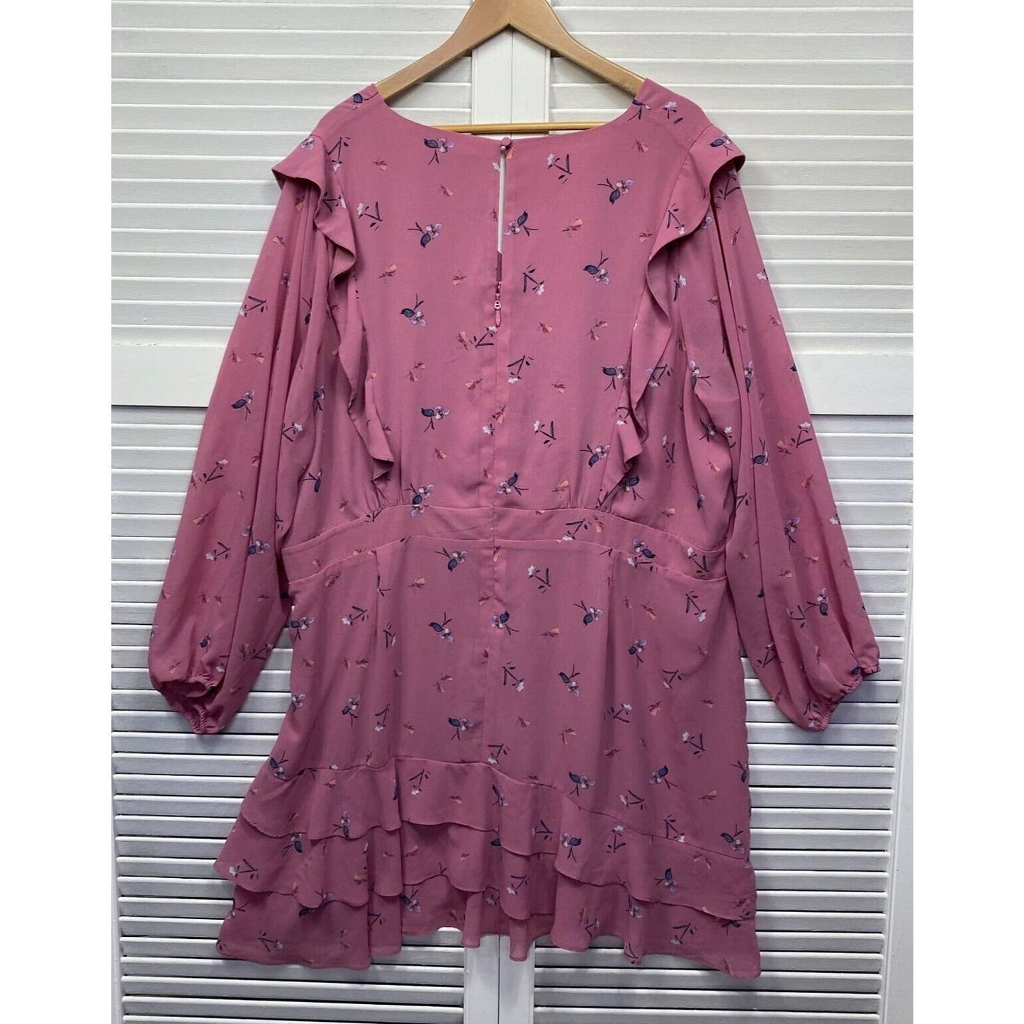 City Chic Dress Womens 22 XXL Plus Size Pink Floral Long Sleeve Ruffles Cocktail