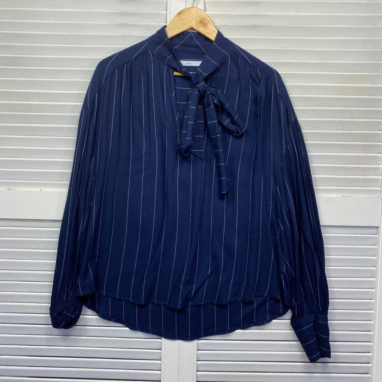 Target Top  Size 14 Blue Navy Striped Long Sleeve Neck Tie Preloved