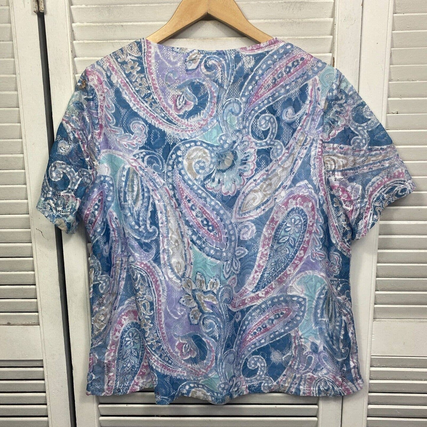 Millers Womens Top Plus 16 Blue Short Sleeve Embellished V Neckline Paisley