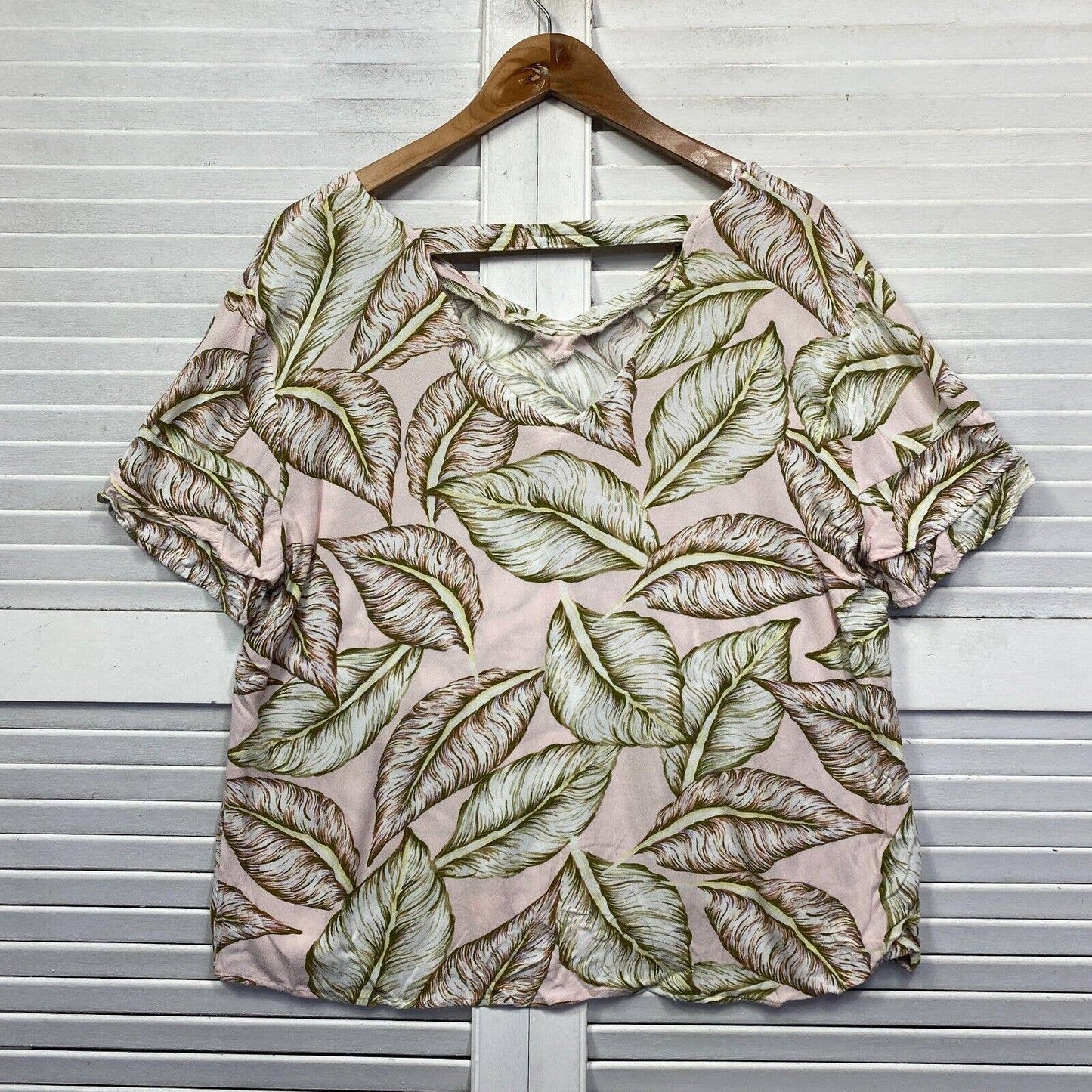 Rockmans Top Womens 18 Plus Multicoloured Floral Leaf Print Short Sleeve