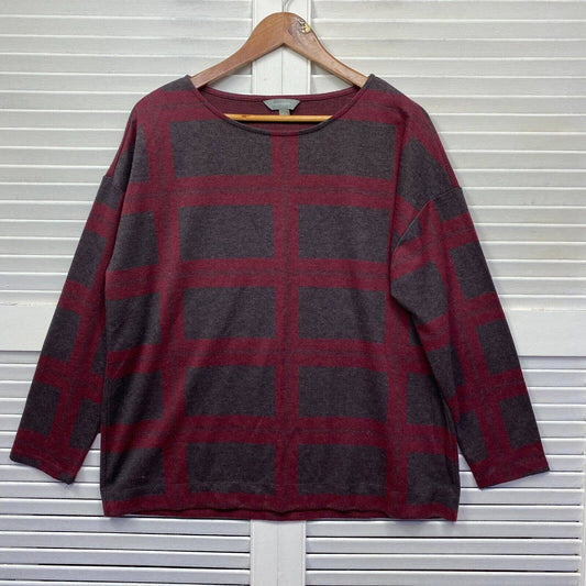 Suzanne Grae Top Large Size 14 Grey Maroon Check Thick Preloved