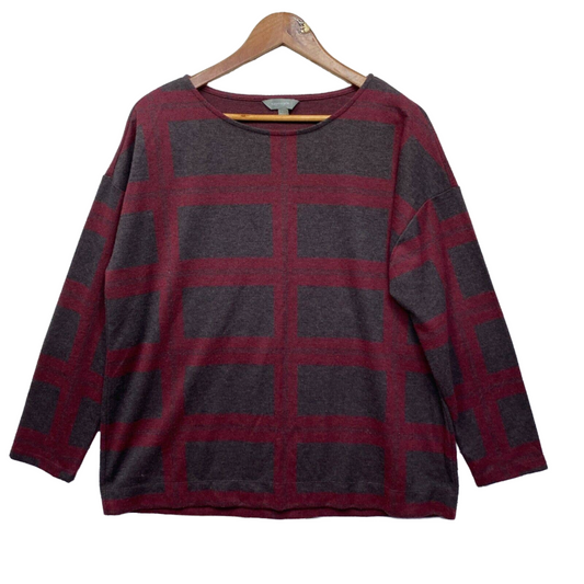 Suzanne Grae Top Large Size 14 Grey Maroon Check Thick Preloved