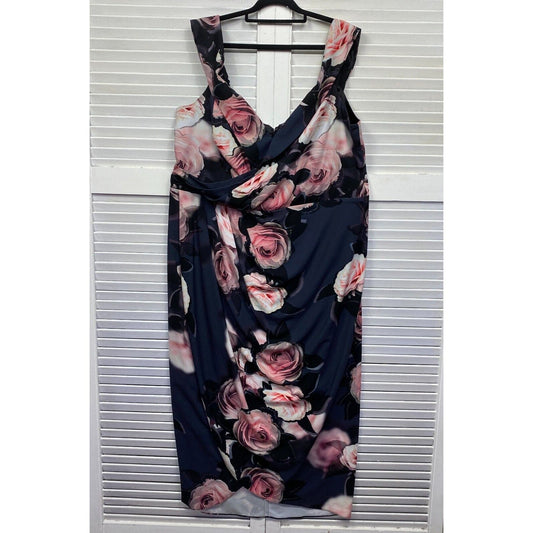 City Chic Dress 22 Plus XL Floral Navy Pink Cocktail Occasion Evening Preloved