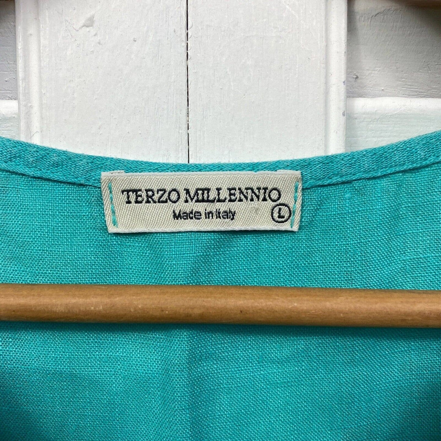 Terzo Millennio Made in Italy Linen Top Size 14 Large Green Crochet Edge