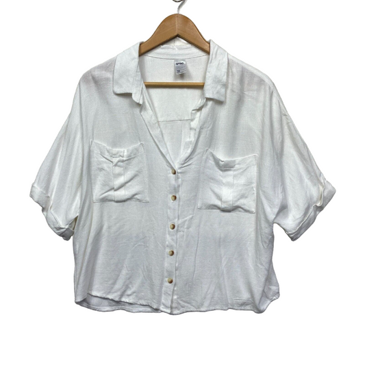 Anko Shirt Top Size 16 White Short Sleeve Cropped Preloved