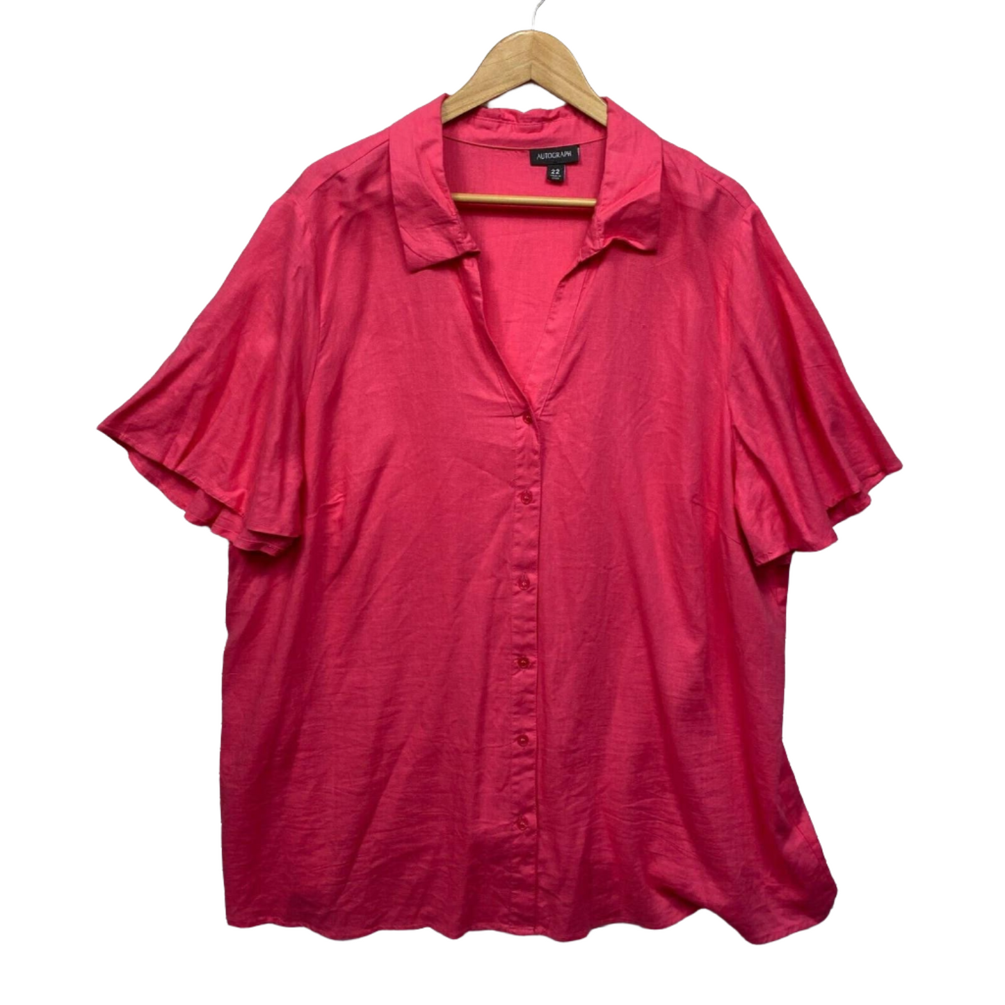 Autograph Top Womens 22 Pink Button Up Short Sleeve Linen Blend Plus Size