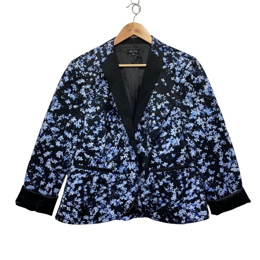 City Chic Jacket Blazer 20 Plus Large Black Blue Floral Evening Work Preloved