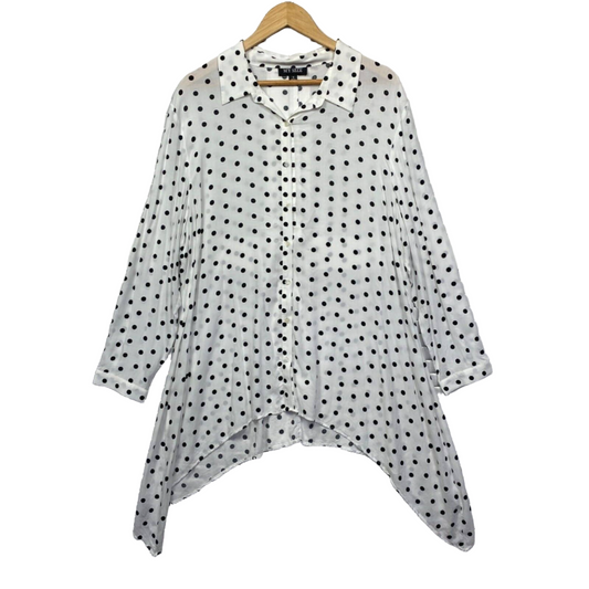 My Size Top Size 14 16 Plus White Black Dots Button Up Tunic Longline Preloved