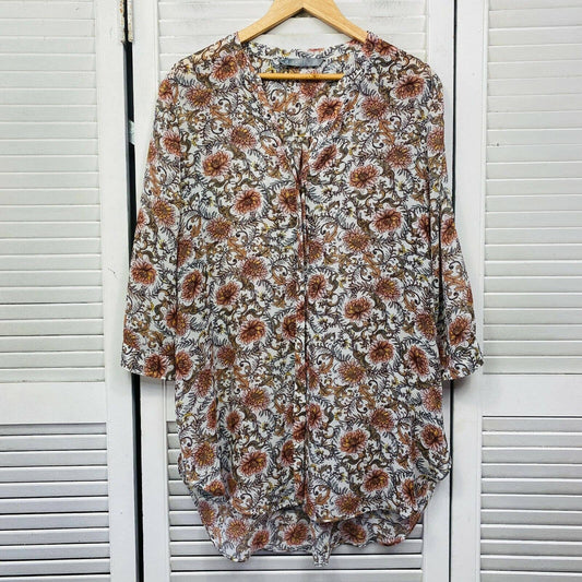 Katies Top Womens Plus 16 Multicoloured Button Up Long Sleeve Floral