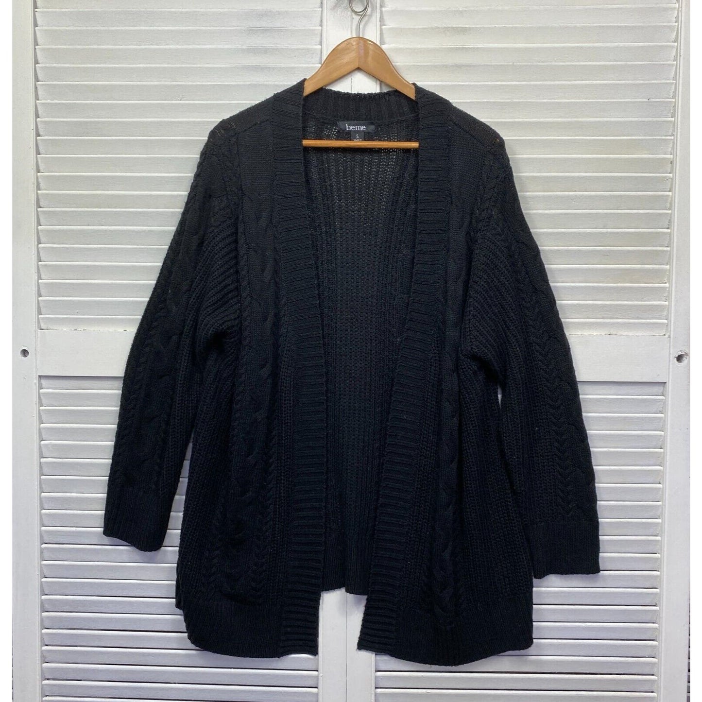 Beme Cardigan 16 Plus Small Black Long Sleeve Open Knit Jumper Chunky Preloved