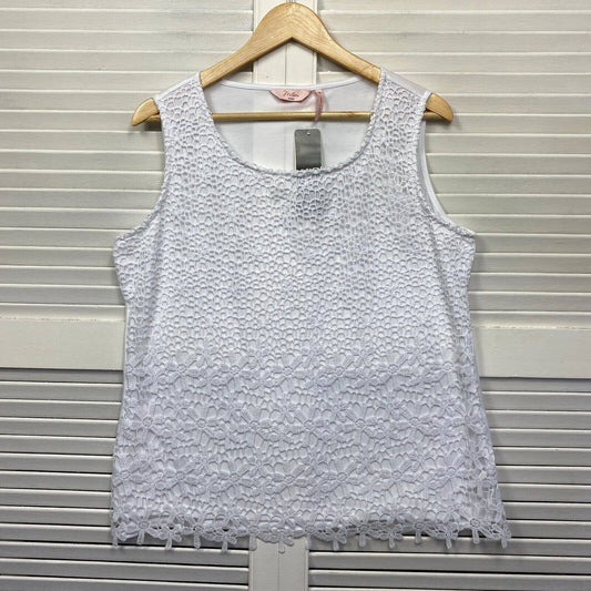 Millers Top Womens 16 White Sleeveless Crochet Overlay New