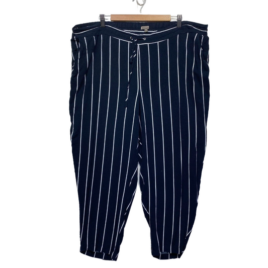 Belle Curve Pant 22 Plus Blue White Striped Pockets Drawstring