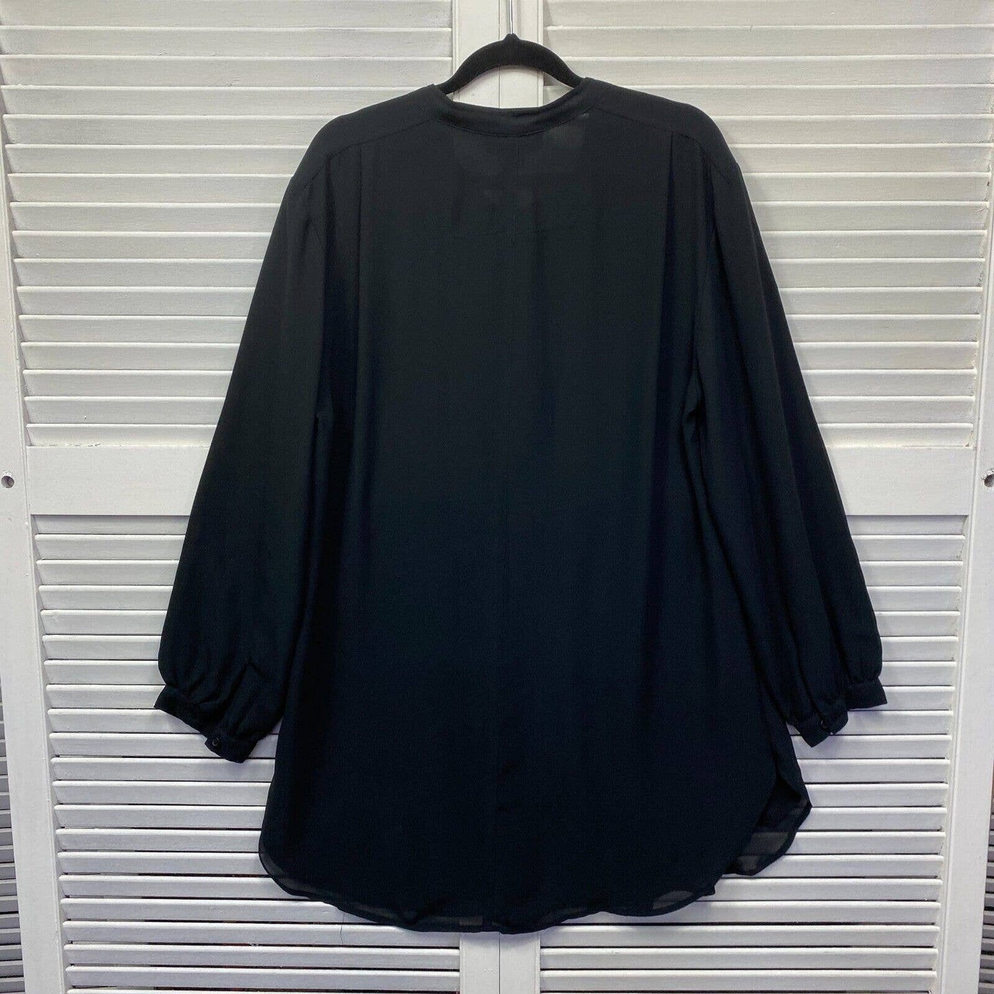 My Size Top Womens XS 14 Plus Size Black Button Up Long Sleeve Pleated