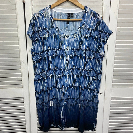 Taking Shape Tunic Top Plus Size 14 Blue Short Sleeve Button Up