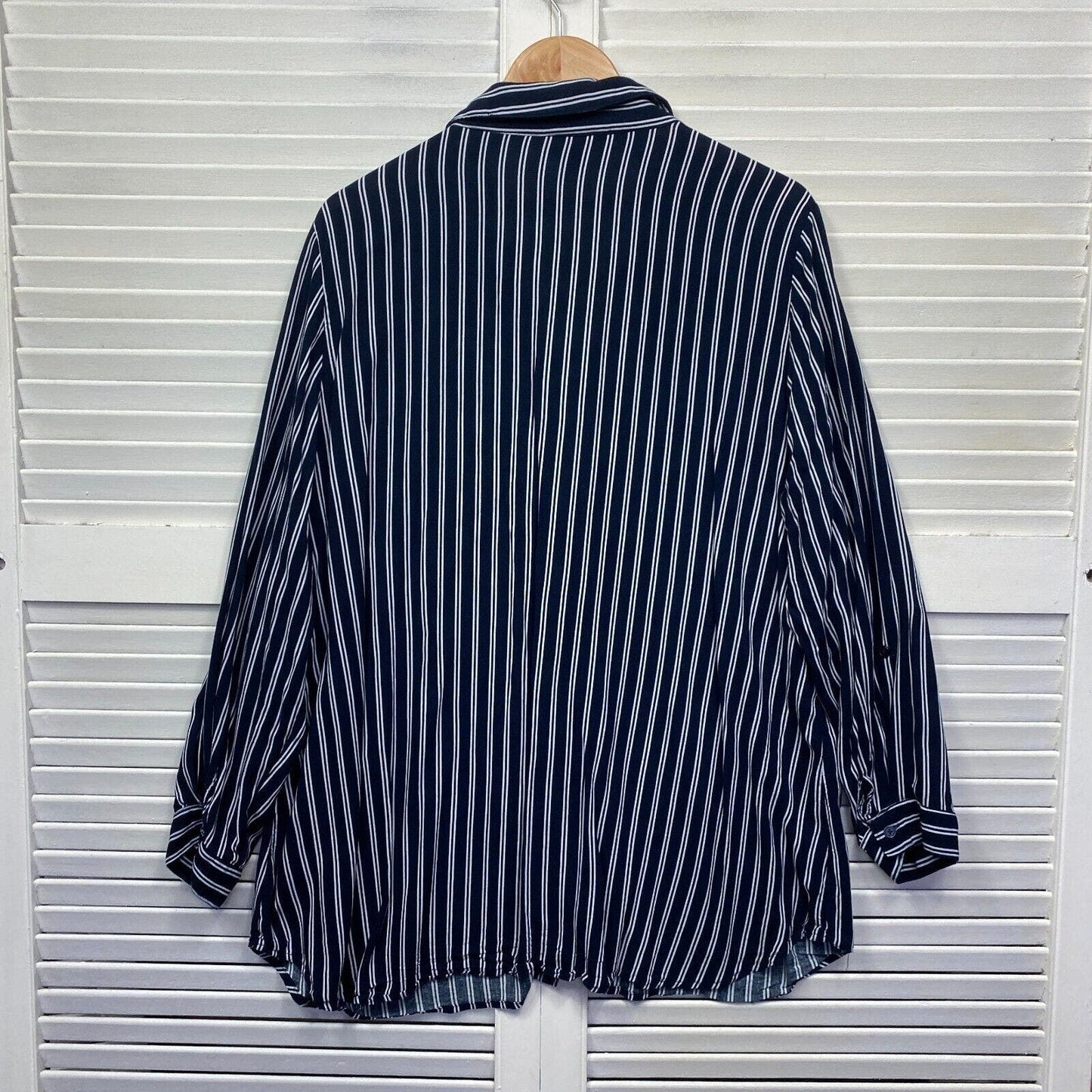 Autograph Top Shirt 20 Plus Blue Navy Striped Long Sleeve Button Up Preloved