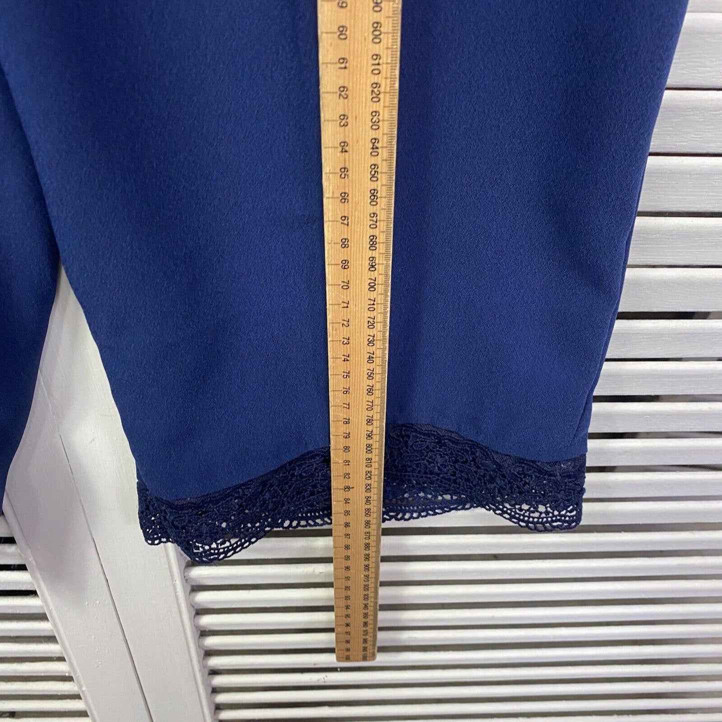 Autograph Pant Womens 14 Plus Size Blue Lace Trim Elastic Waist Cropped