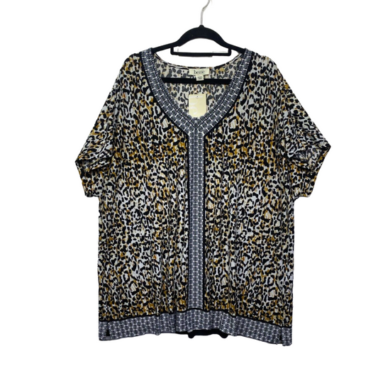 beme Top 18 Medium Plus Size Short Sleeve Animal Print Tunic V Neck New