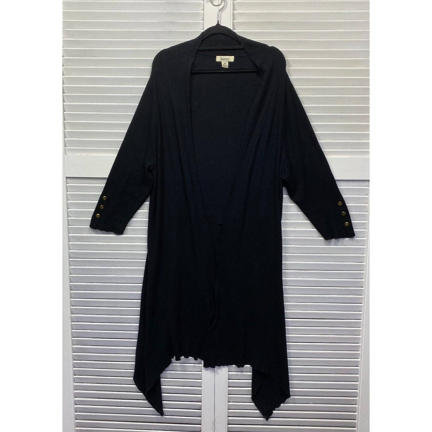 beme Jumper Cardigan Womens XS 14 Plus Size Longline Black Viscose Open Front