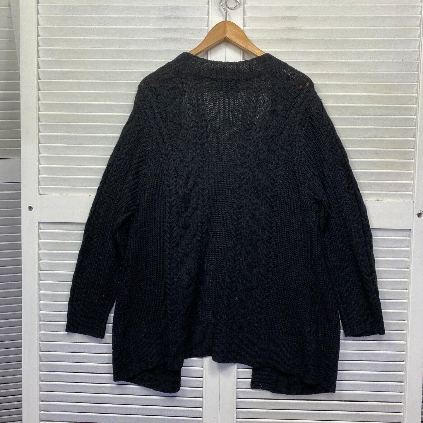 Beme Cardigan 16 Plus Small Black Long Sleeve Open Knit Jumper Chunky Preloved