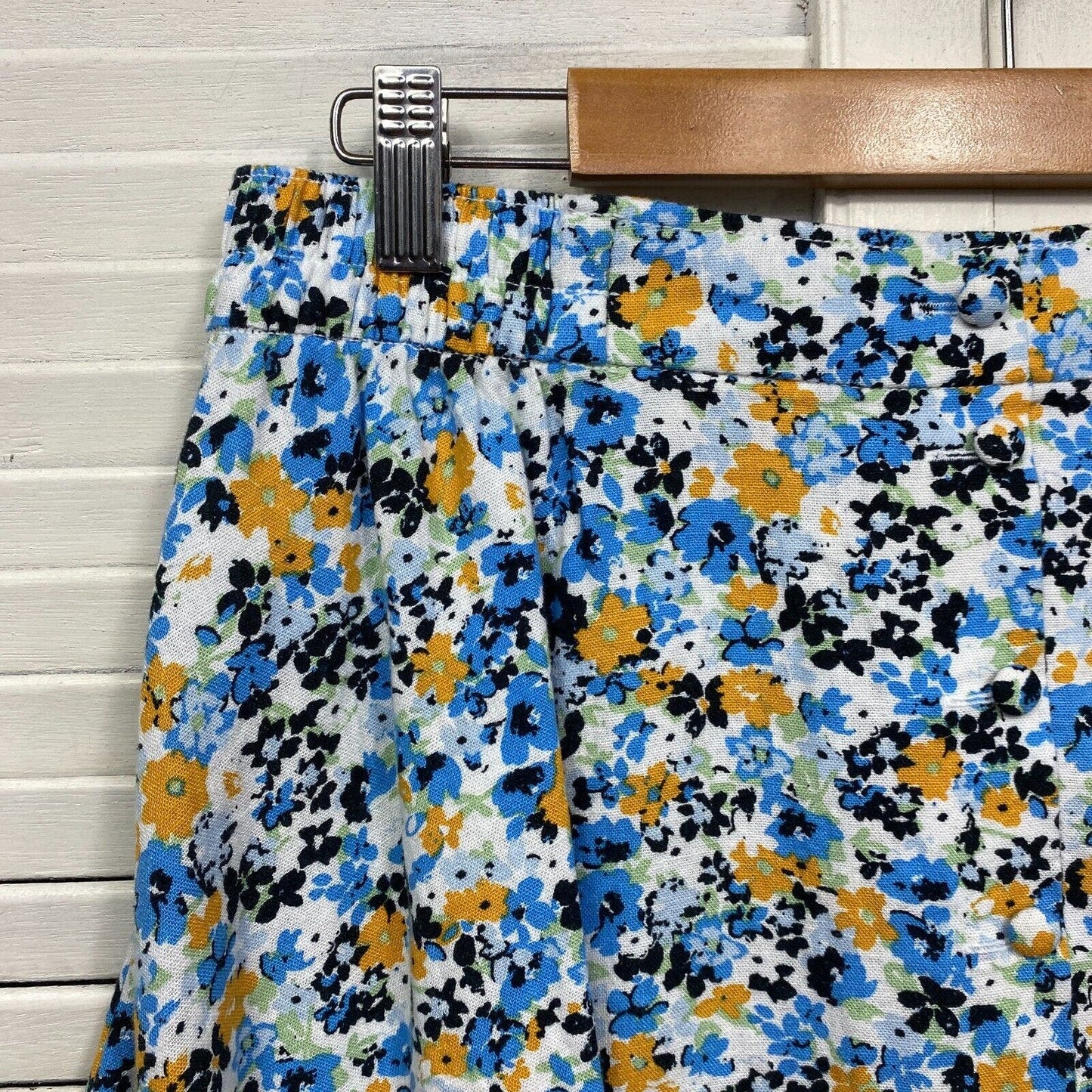 Anko Skirt Size 14 Blue Floral Elastic Waist Mini Short Linen Blend Preloved