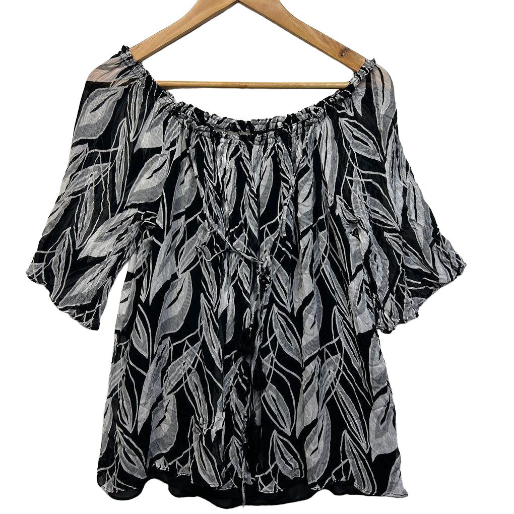 Sussan Black and White Off Shoulder Top - Size 12