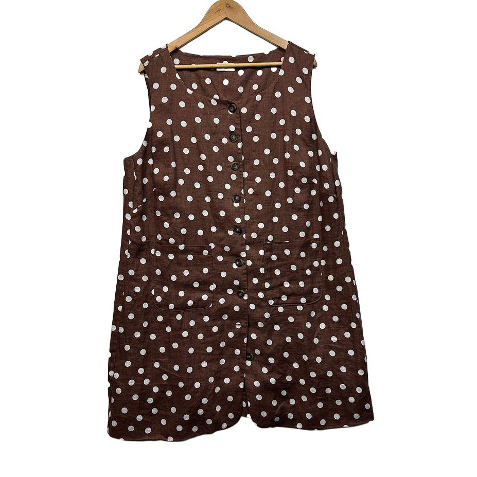 Sussan Brown Spot Linen Dress - Size 20