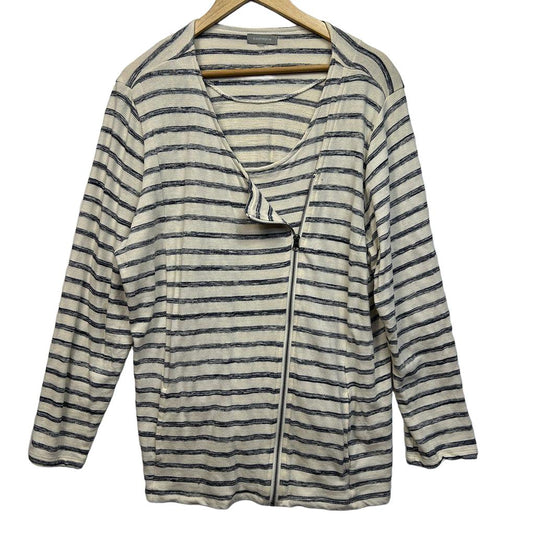 Suzanne Grae Cream Striped Cotton Jumper - Size L