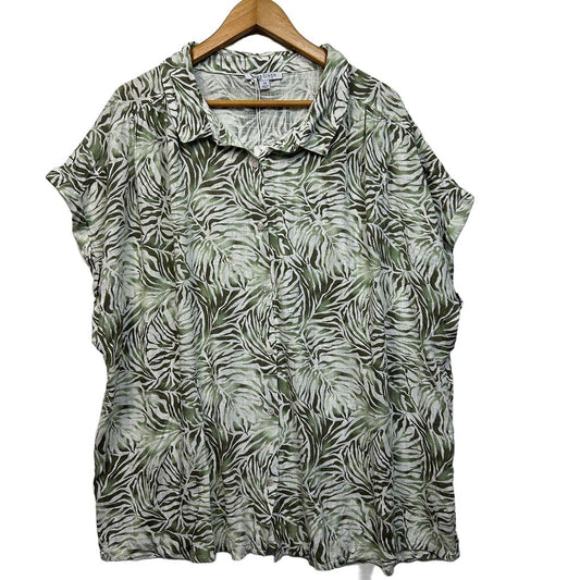 Suzanne Grae Green Linen Shirt - Size 24