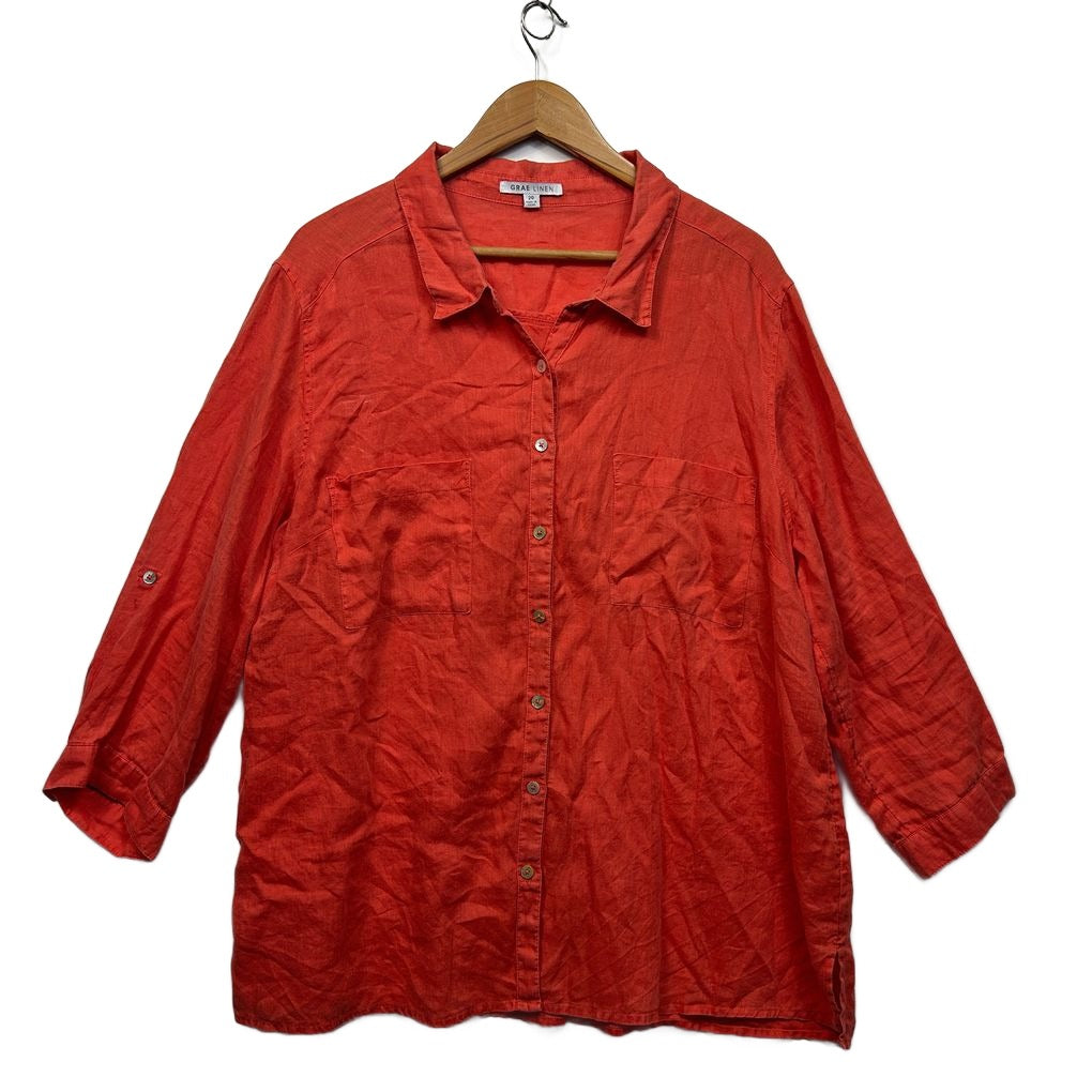 Suzanne Grae Linen Orange Linen Shirt - Size 20