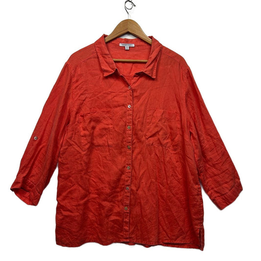Suzanne Grae Linen Orange Linen Shirt - Size 20