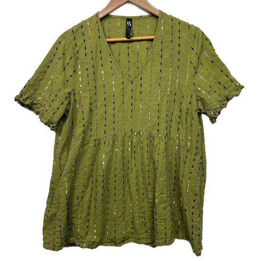 Taking Shape Green Embroidered Cotton Top - Size 14