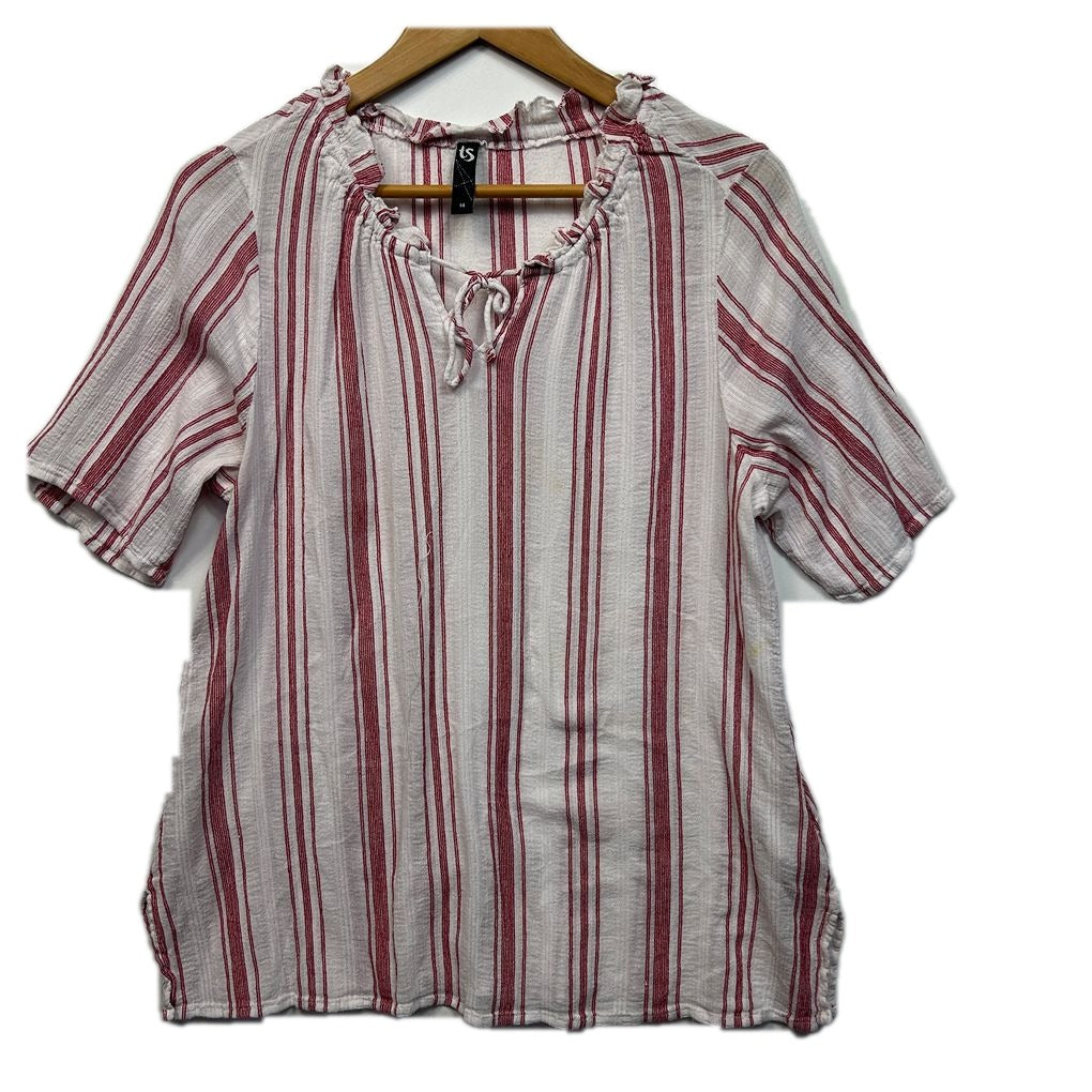 Taking Shape Red Striped Cotton Top - Size 14