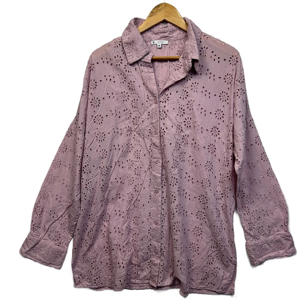 Target Mauve Broderie Cotton Shirt - Size 18