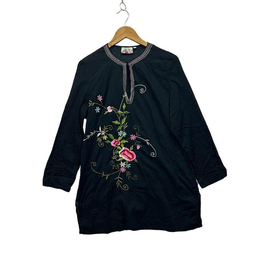 The Two Mrs Grenvilles Black Embroidered Floral Cotton Top - Size XL