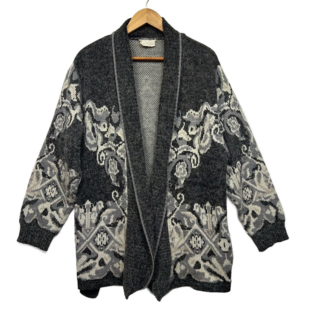 Vintage Grey Damask Knit Cardigan - Size 14/16