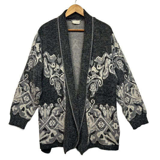 Vintage Grey Damask Knit Cardigan - Size 14/16