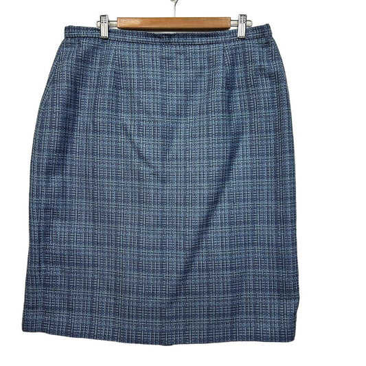 Vintage Honor Millburn Blue Check Wool Skirt - Size 20
