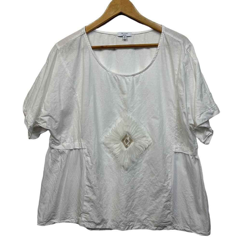 W Lane White Linen Sequin Top - Size 16
