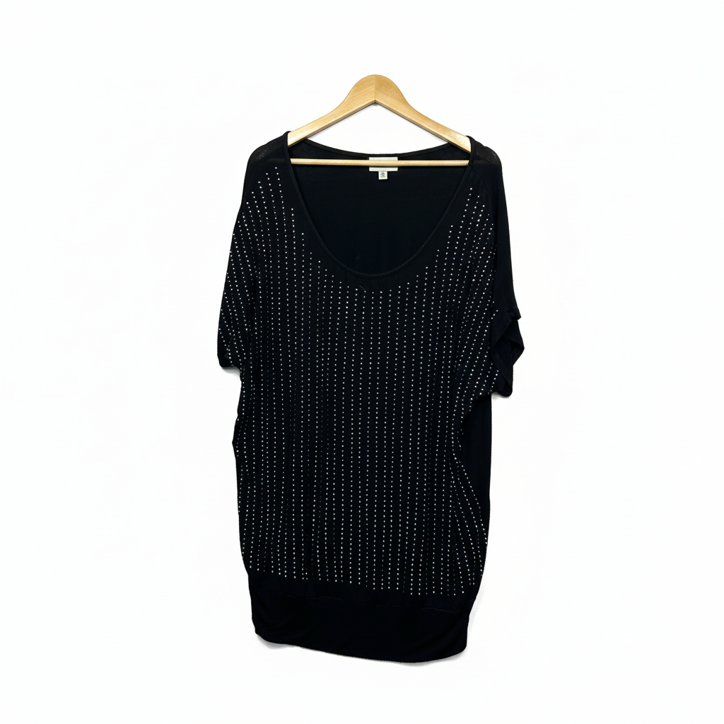 Autograph Black Embellished Short Sleeve Top - Size 18