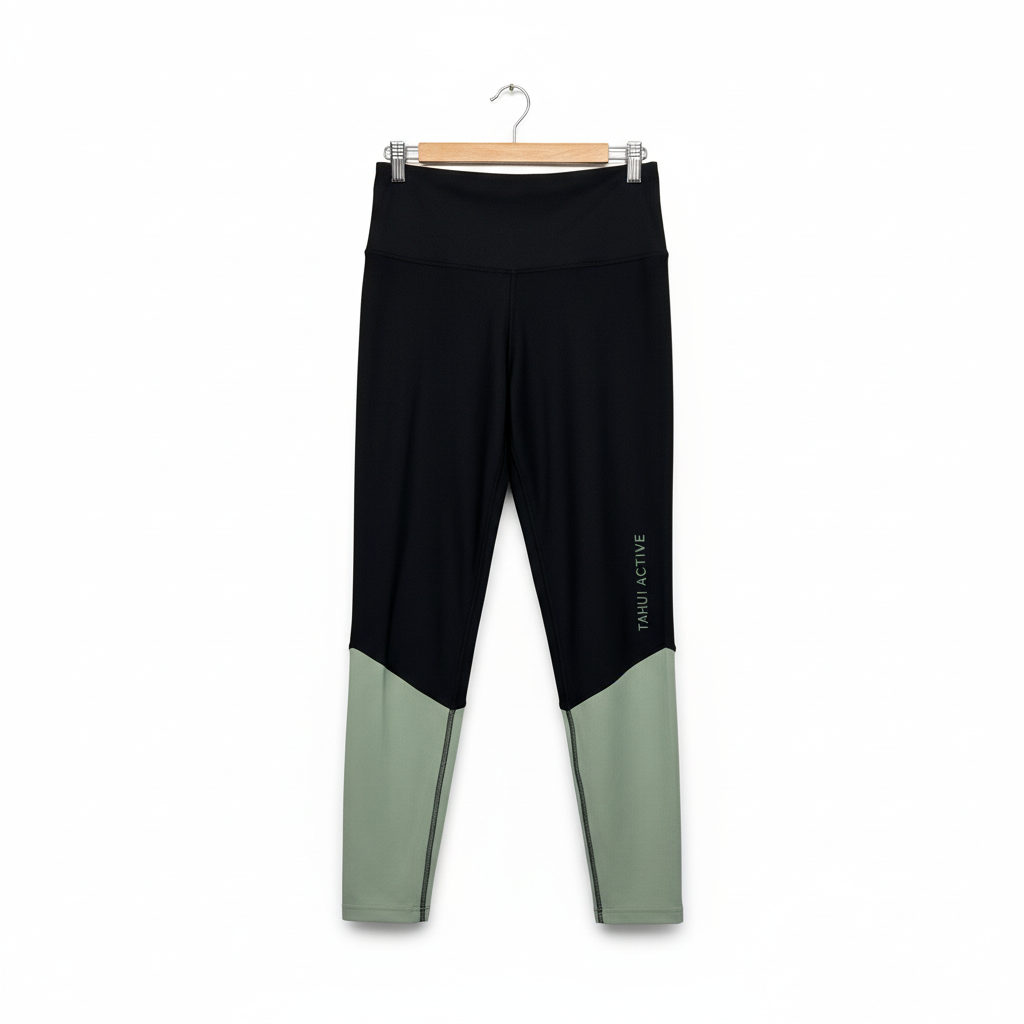 Tahui Active Black & Sage Green Colourblock Leggings - Size XL