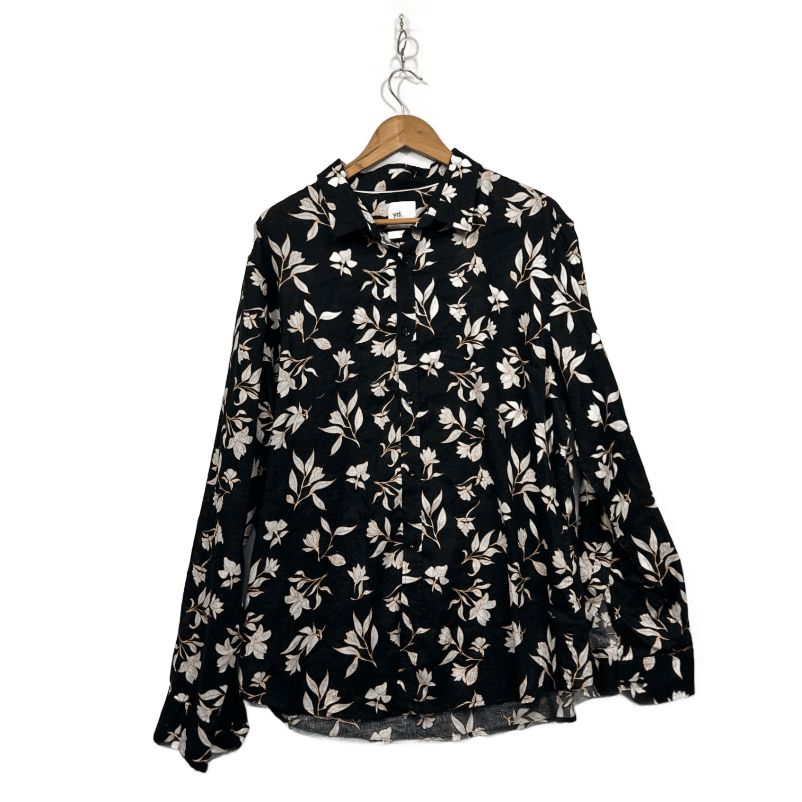 yd Mens Long Sleeve Black White Floral Casual Shirt Size 3XL